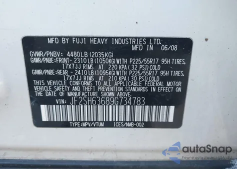 2009 Subaru Forester 2.5X из США, поврежденный, VIN 0JF2SH63689G73483